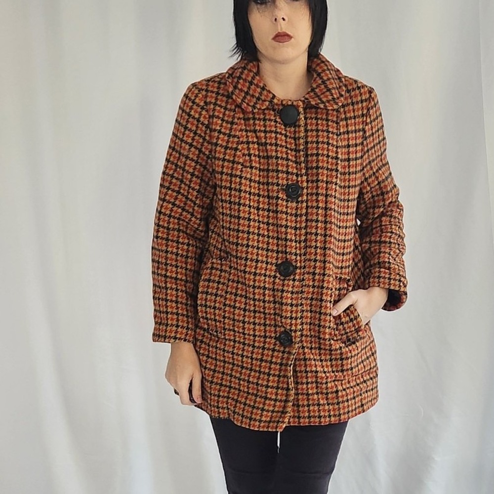 60s‎ Yellow, Black and Red Plaid Wool Peacoat